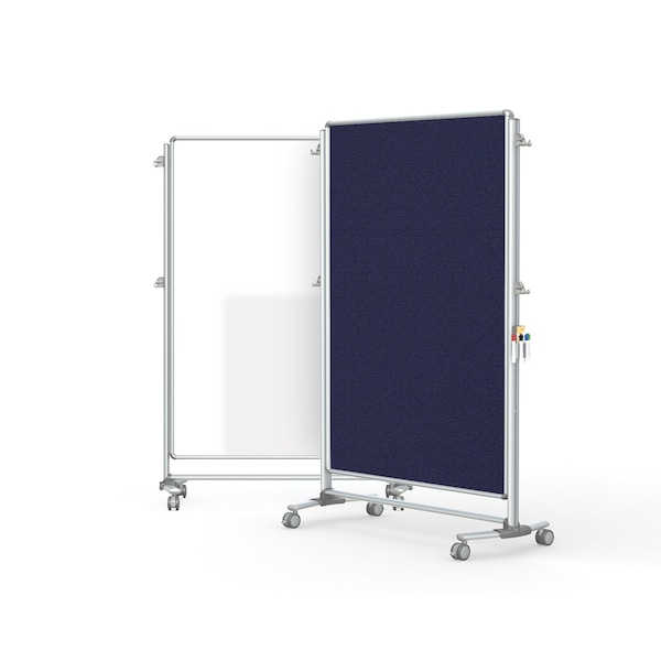 Partition Mobile 2-Sdd Prcln Whtbrd Mag/Fbrc Blltn Brd, 65"H x 46"W, Blue